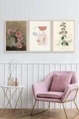 Çiçek Üçlü Ahşap Çerçeveli Tablo 23 x 30