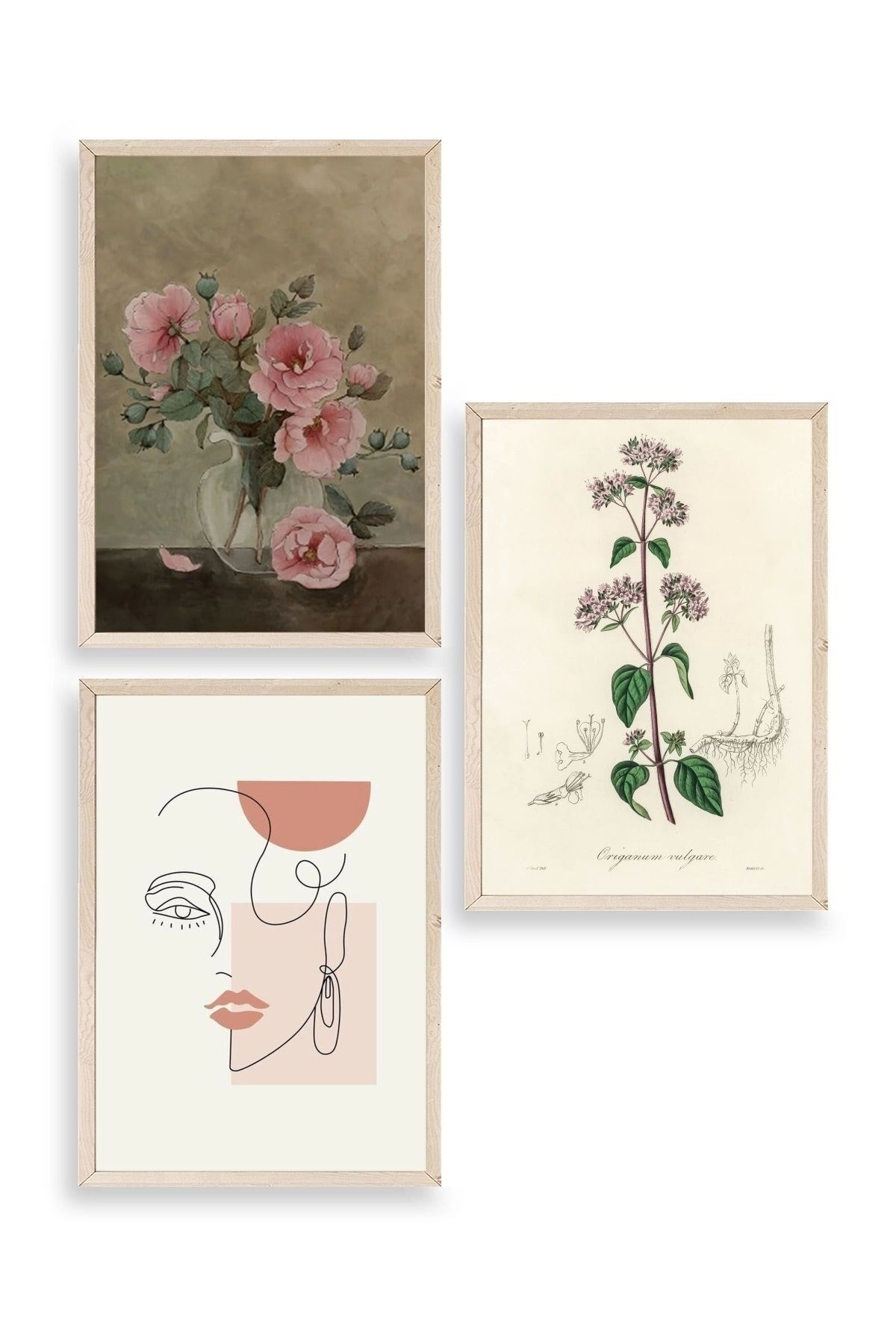 Çiçek Üçlü Ahşap Çerçeveli Tablo 50 x 70