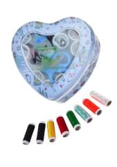 İplik Set Teneke Kutu Kalpli Dikiş Seti