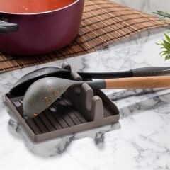 BUFFER® Tencere Kapak Tutuculu Kaşıklıklı Tencere Kapak Standı Pratik Kaşık Kepçe Altlık Düzenleyici