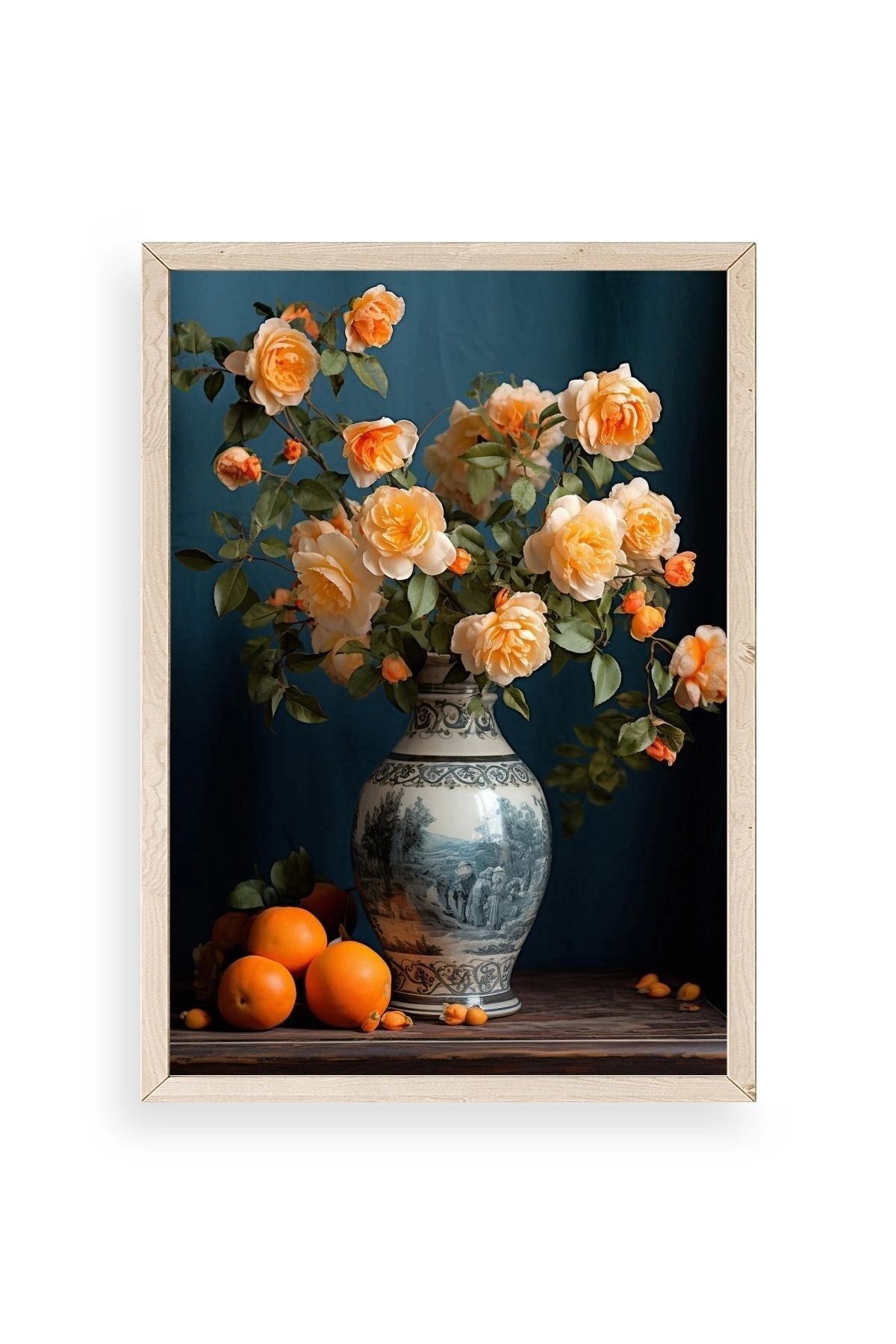 Çiçekli Vazo Ahşap Çerçeveli Tablo 50 x 70