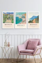 Monet Üçlü Ahşap Çerçeveli Tablo 40 x 60
