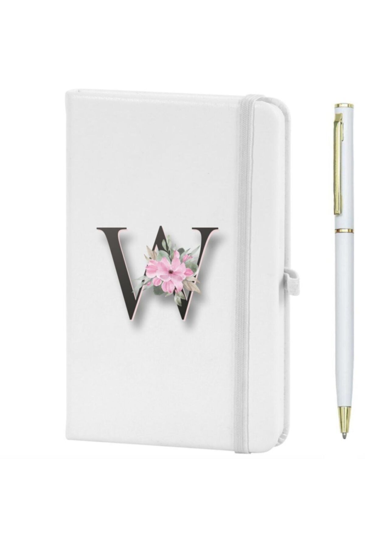 W Harfi Çiçek Desen Baskılı Defter