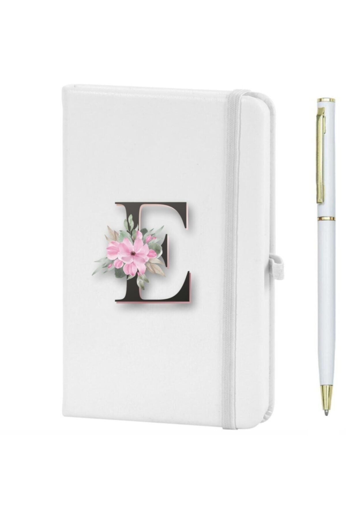 E Harfi Çiçek Desen Baskılı Defter