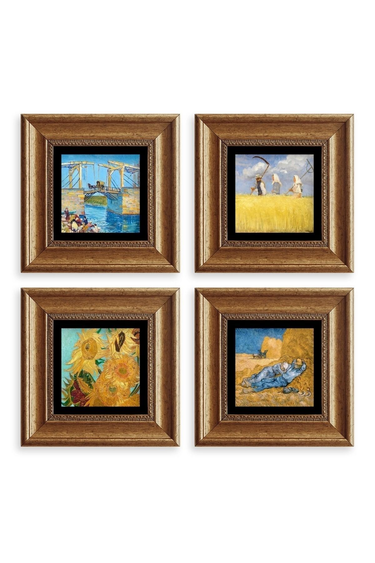 Van Gogh 4 lü Set Çerçeveli Taş Tablo 20 cm