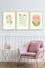 Botanik Üçlü Ahşap Çerçeveli Tablo 50 x 70
