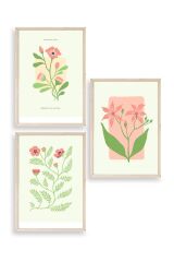 Botanik Üçlü Ahşap Çerçeveli Tablo 50 x 70