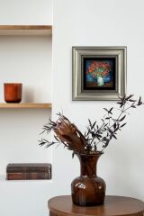 Van Gogh Çiçekli Vazo Çerçeveli Taş Tablo 20 cm