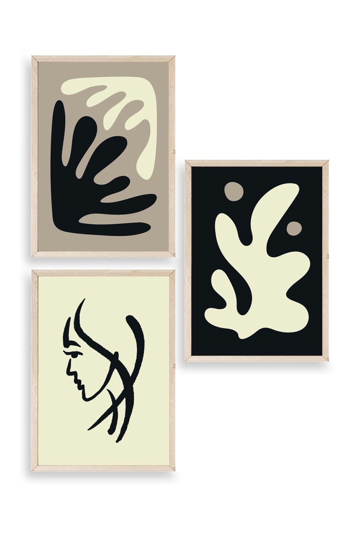 Soyut Üçlü Ahşap Çerçeveli Tablo 40 x 60