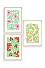 Çiçekler Üçlü Ahşap Çerçeveli Tablo 23 x 30