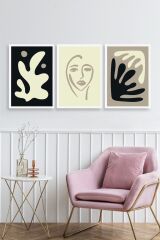 Soyut Üçlü Ahşap Çerçeveli Tablo 50 x 70