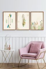 Çiçekli Desenler Üçlü Ahşap Çerçeveli Tablo 17 x 23