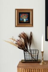 Çiçekli Vazo Çerçeveli Taş Tablo 20 cm