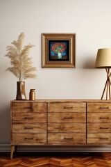 Çiçekli Vazo Çerçeveli Taş Tablo 20 cm