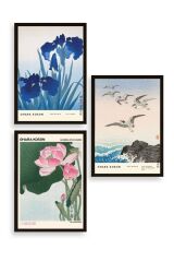 Vazodaki Çiçekler Üçlü Ahşap Çerçeveli Tablo 40 x 60