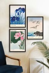 Vazodaki Çiçekler Üçlü Ahşap Çerçeveli Tablo 50 x 70