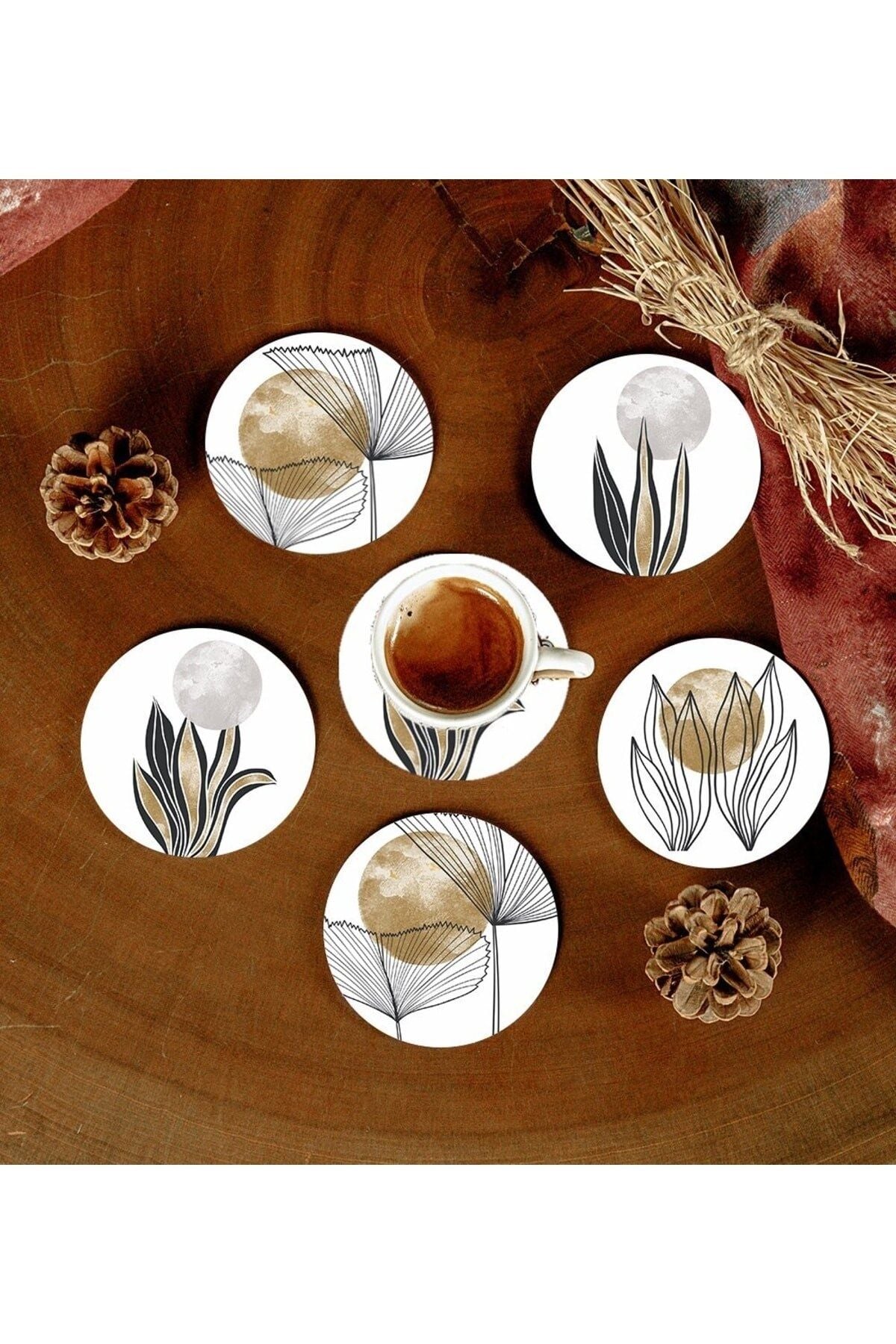 6 Adet Desenli Mdf Bardak Altlığı