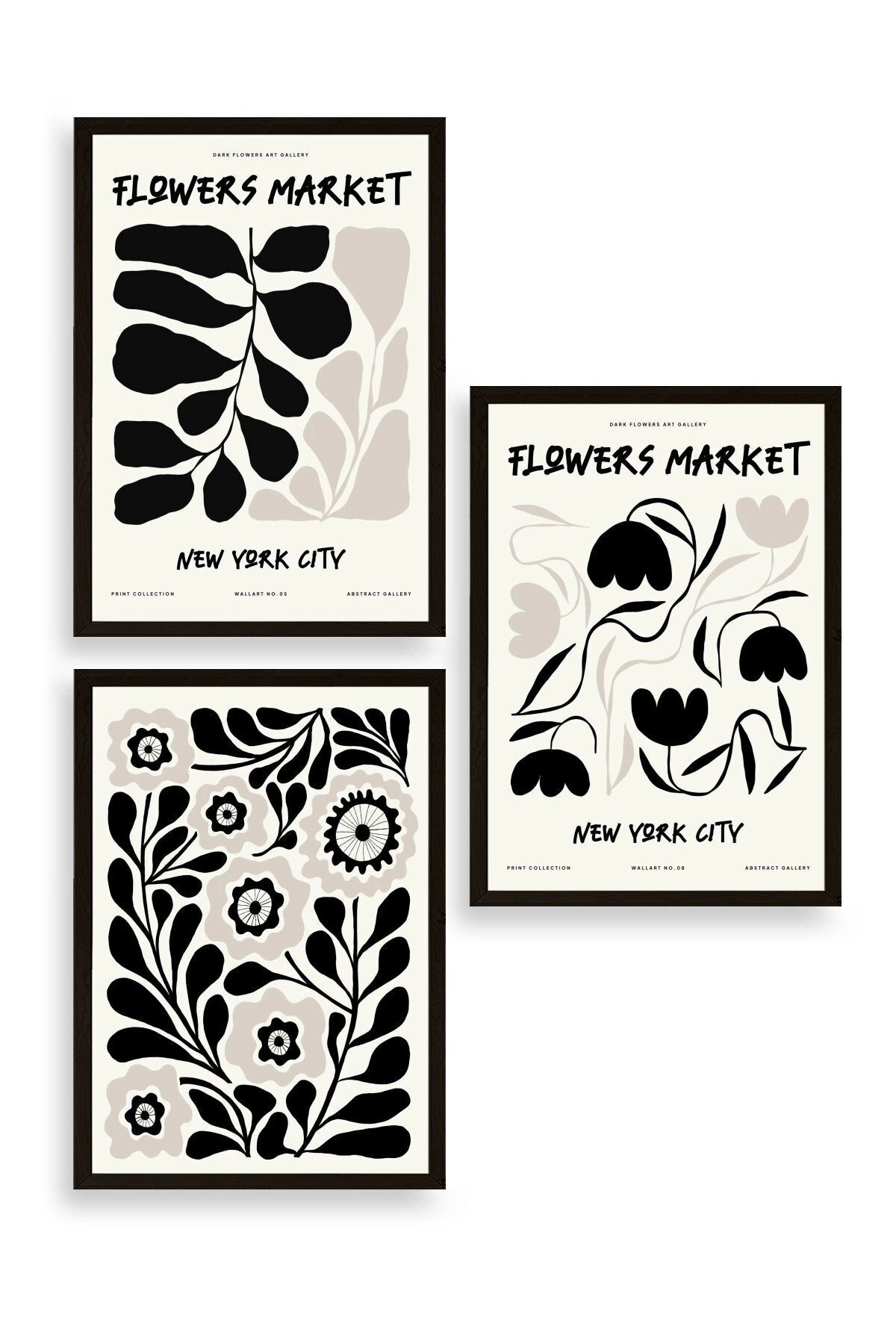 Flower Market Üçlü Ahşap Çerçeveli Tablo 50 x 70