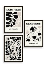 Flower Market Üçlü Ahşap Çerçeveli Tablo 50 x 70