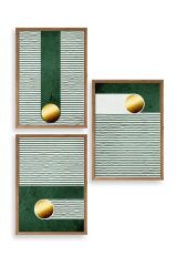 Yuvarlak Top Desenli Üçlü Ahşap Çerçeveli Tablo 23 x 30