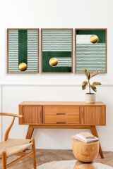 Yuvarlak Top Desenli Üçlü Ahşap Çerçeveli Tablo 23 x 30