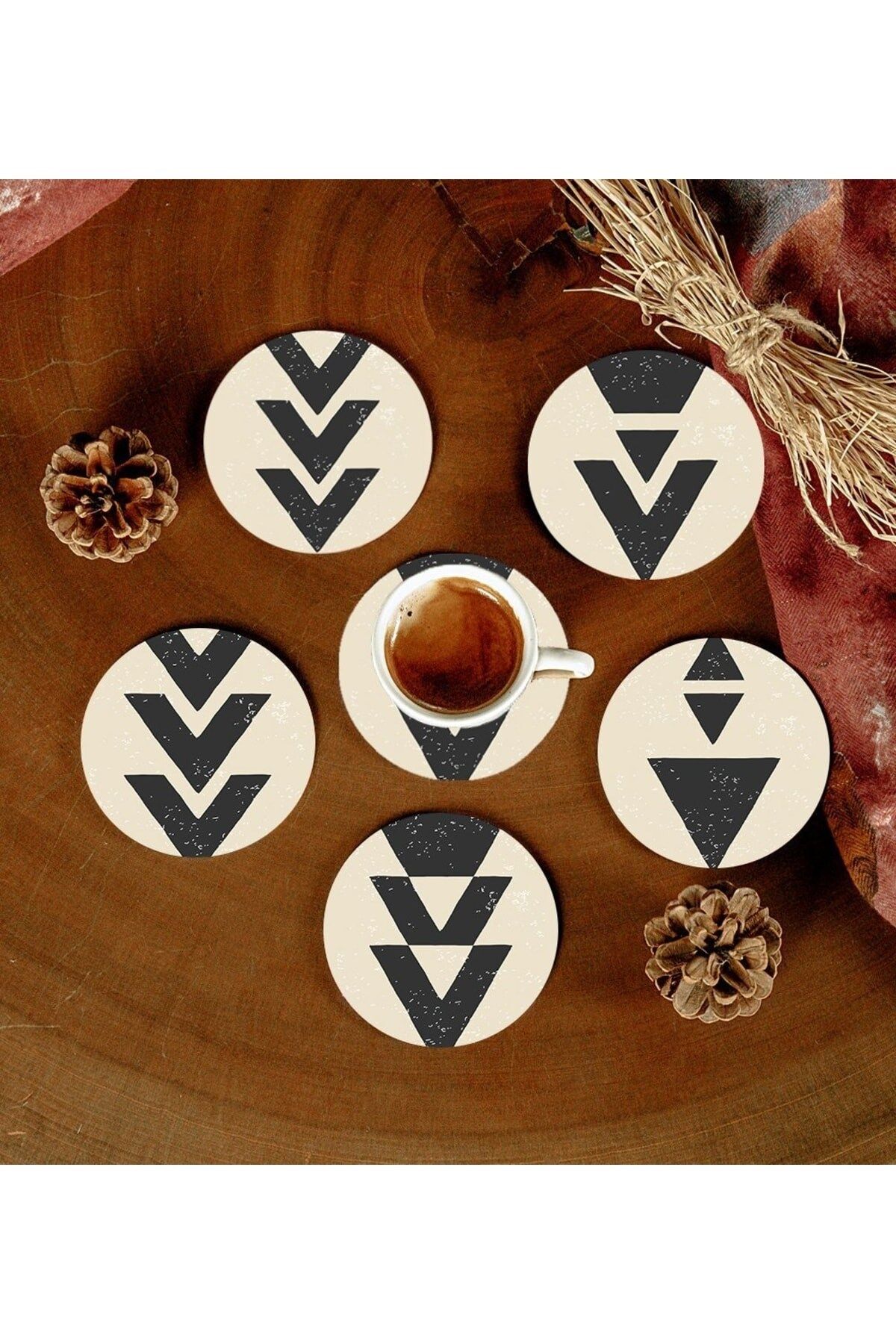 6 Adet Desenli Mdf Bardak Altlığı