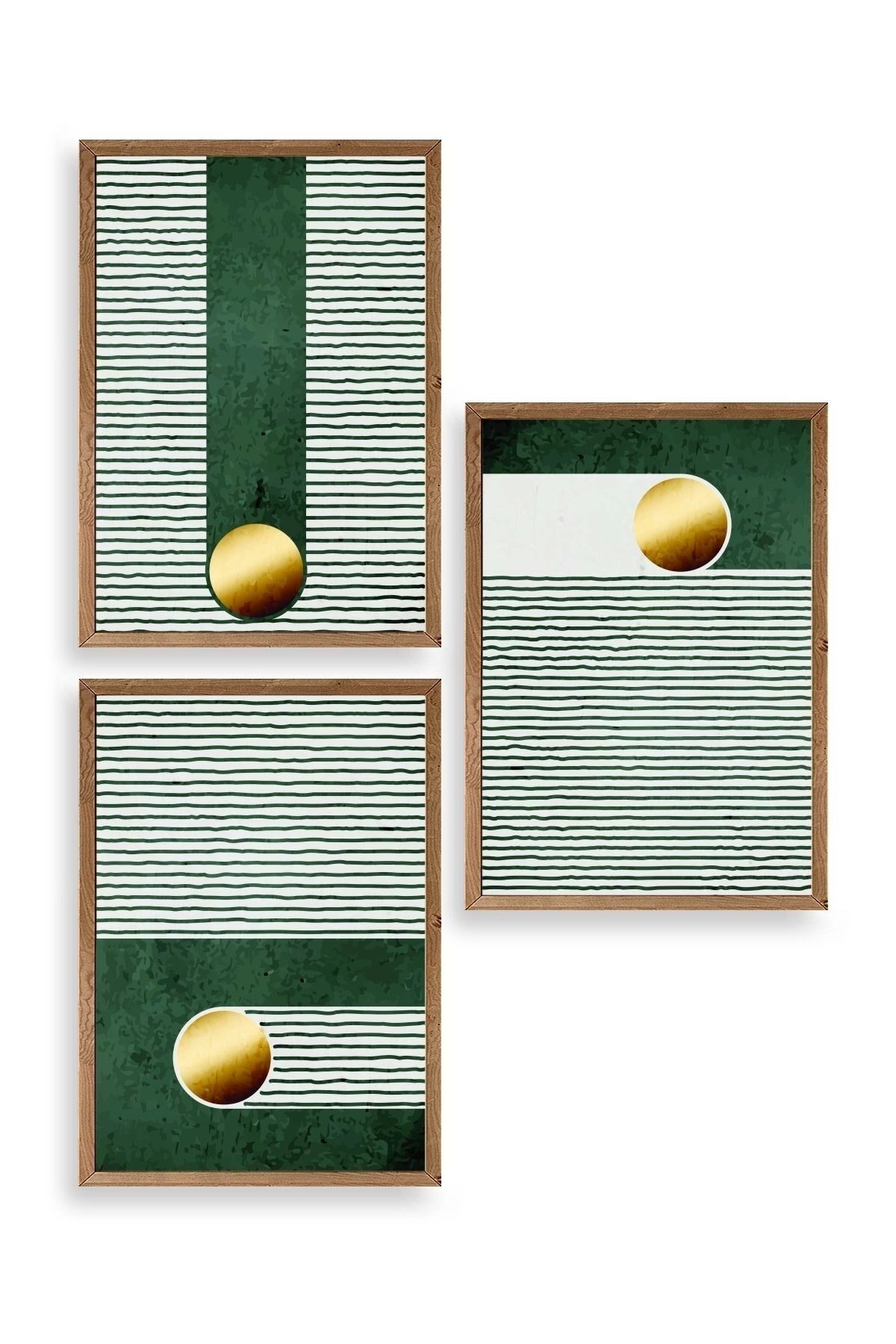 Yuvarlak Top Desenli Üçlü Ahşap Çerçeveli Tablo 50 x 70