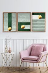 Yuvarlak Top Desenli Üçlü Ahşap Çerçeveli Tablo 50 x 70