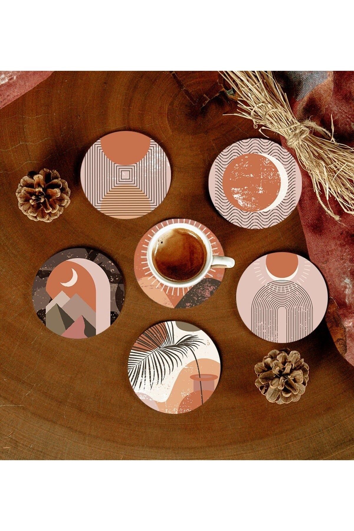 6 Adet Desenli Mdf Bardak Altlığı