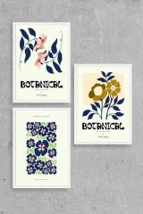 Botanik Üçlü Ahşap Çerçeveli Tablo 50 x 70