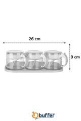 BUFFER® Beyaz 3lü Standlı Kapaklı Kaşıklı Cam Hava Sızdırmaz Baharatlık Takımı KC-386