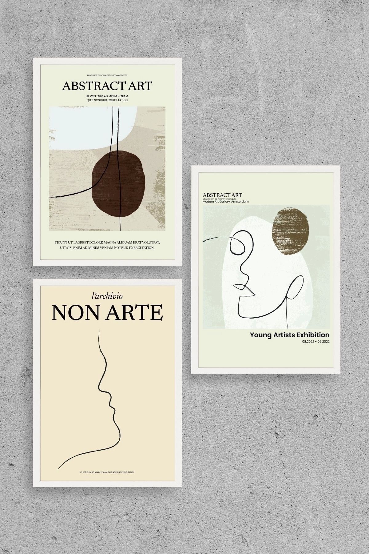 Soyut Sanat Üçlü Ahşap Çerçeveli Tablo 30 x 40