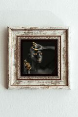 Afrikalı Kadın Çerçeveli Taş Tablo , Çerçeveli Taş Duvar Dekoru-enkcrcvtbl-00108 20 cm