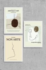 Soyut Sanat Üçlü Ahşap Çerçeveli Tablo 40 x 60