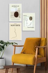 Soyut Sanat Üçlü Ahşap Çerçeveli Tablo 40 x 60