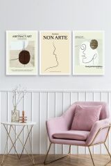 Soyut Sanat Üçlü Ahşap Çerçeveli Tablo 40 x 60