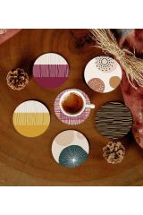 6 Adet Desenli Mdf Bardak Altlığı