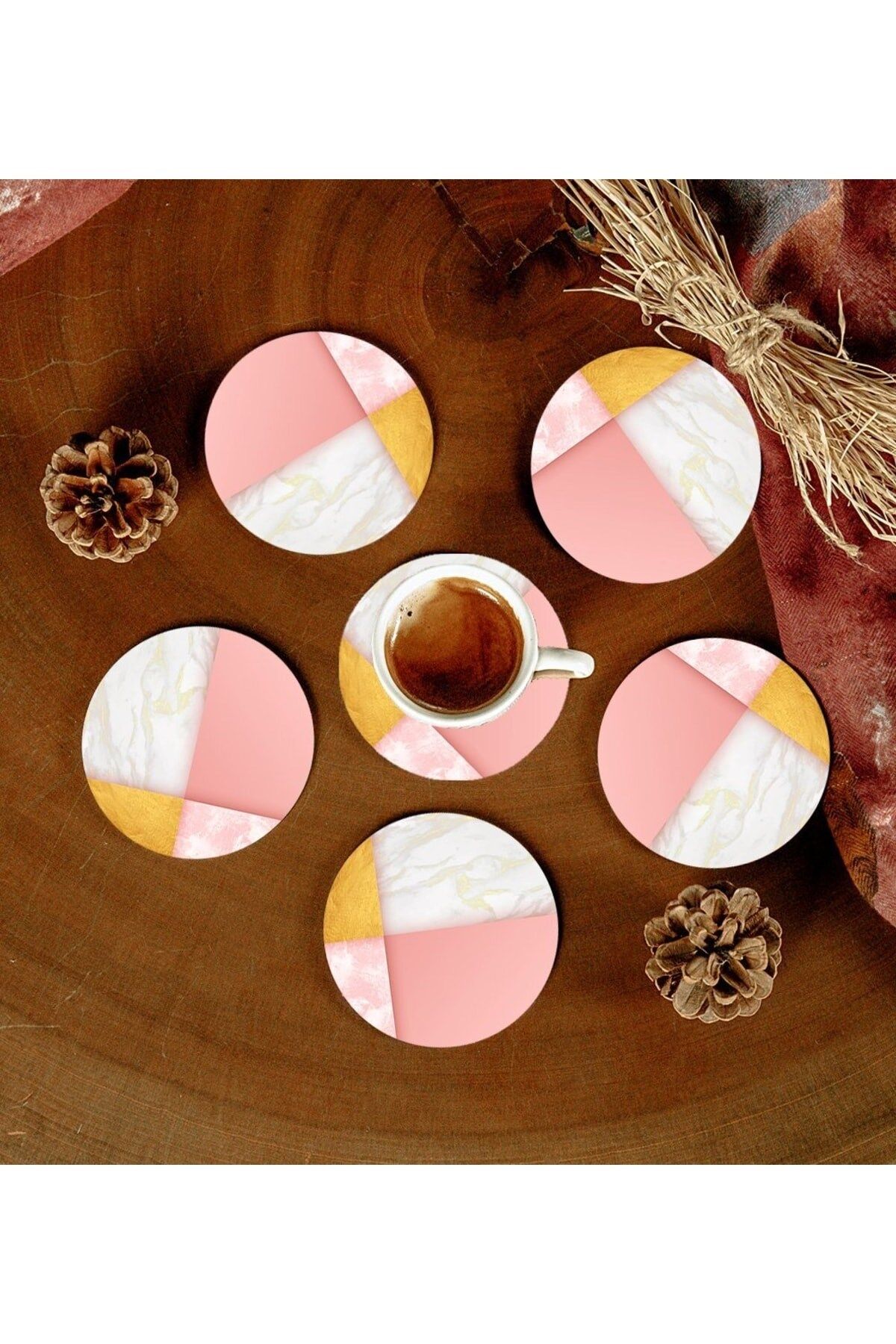 6 Adet Desenli Mdf Bardak Altlığı