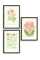Botanik Üçlü Ahşap Çerçeveli Tablo 50 x 70