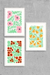 Çiçekler Üçlü Ahşap Çerçeveli Tablo 30 x 40