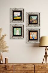 Van Gogh 4 lü Set Çerçeveli Taş Tablo 20 cm
