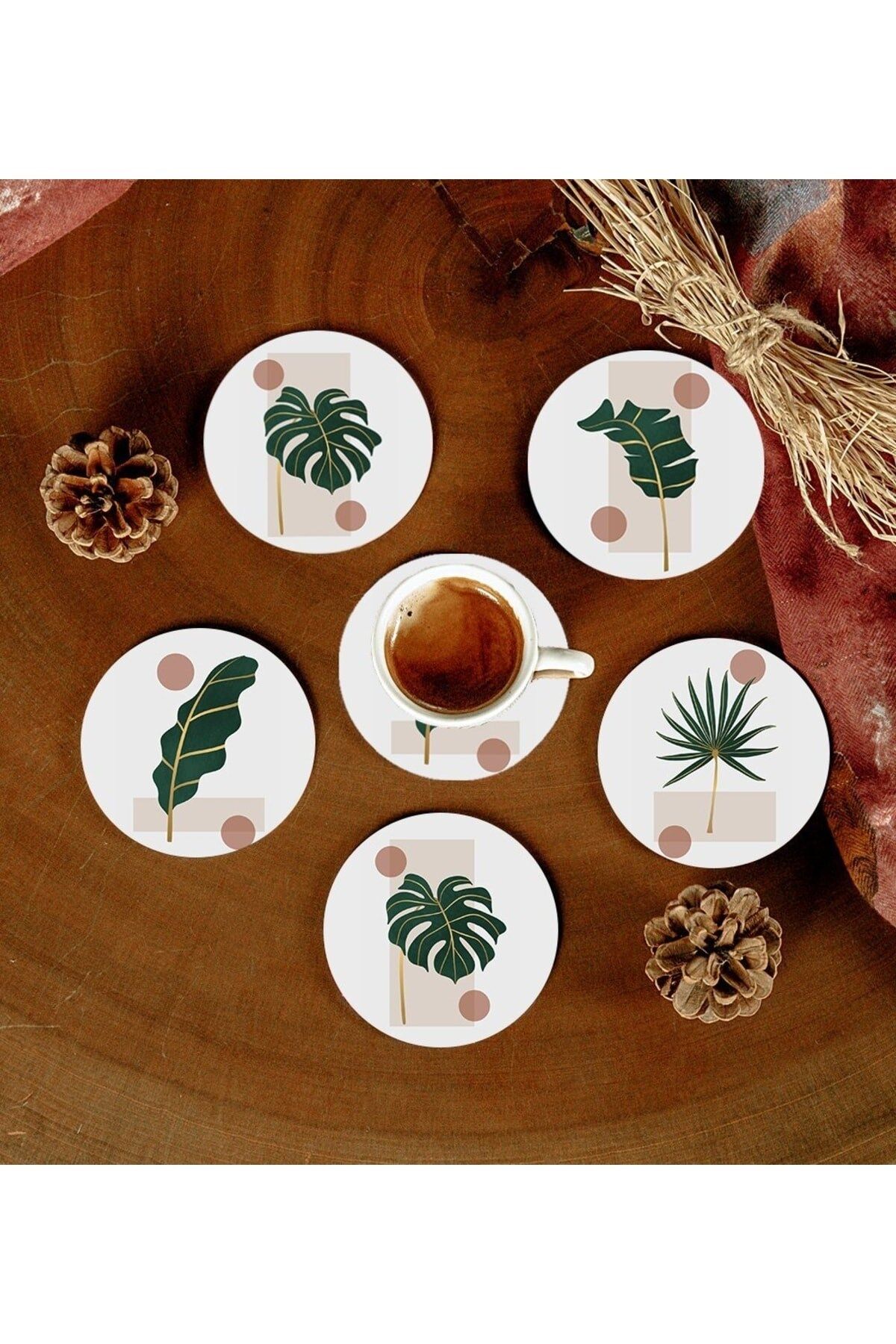 6 Adet Desenli Mdf Bardak Altlığı