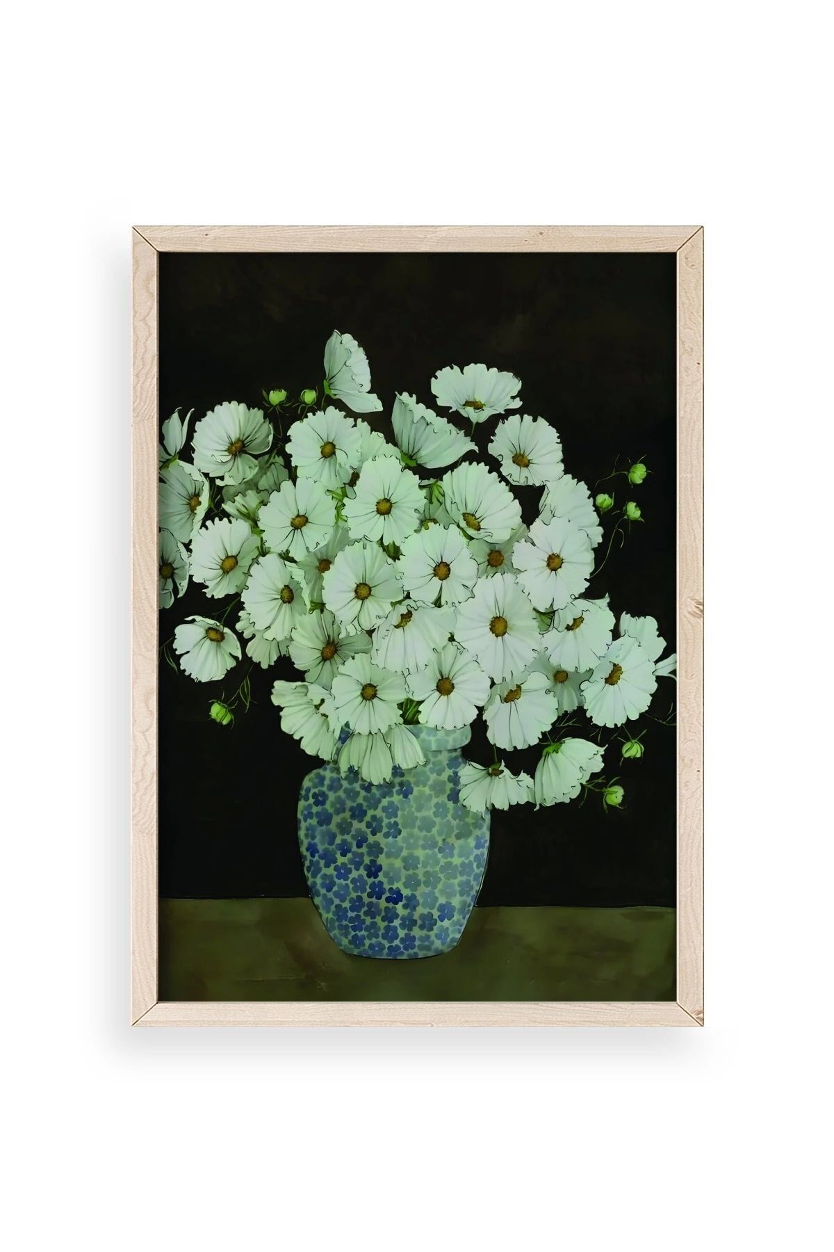 Çiçekler Ahşap Çerçeveli Tablo