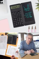 BUFFER® Silinebilir LCD Yazı Tabletli,Kalemli Katlanabilir Bilimsel Hesap Makinesi