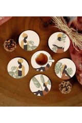 6 Adet Desenli Mdf Bardak Altlığı