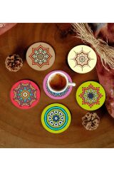 6 Adet Desenli Mdf Bardak Altlığı