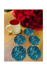 Mavi Mermer Desen Bardak Altlığı