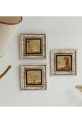 Gustav Klimt 3'lü Çerçeveli Taş Tablo , Çerçeveli Taş Duvar Dekoru 20 cm
