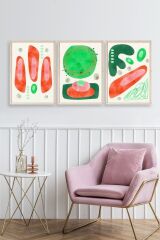 Düşündüren Şekiller Üçlü Ahşap Çerçeveli Tablo 23 x 30