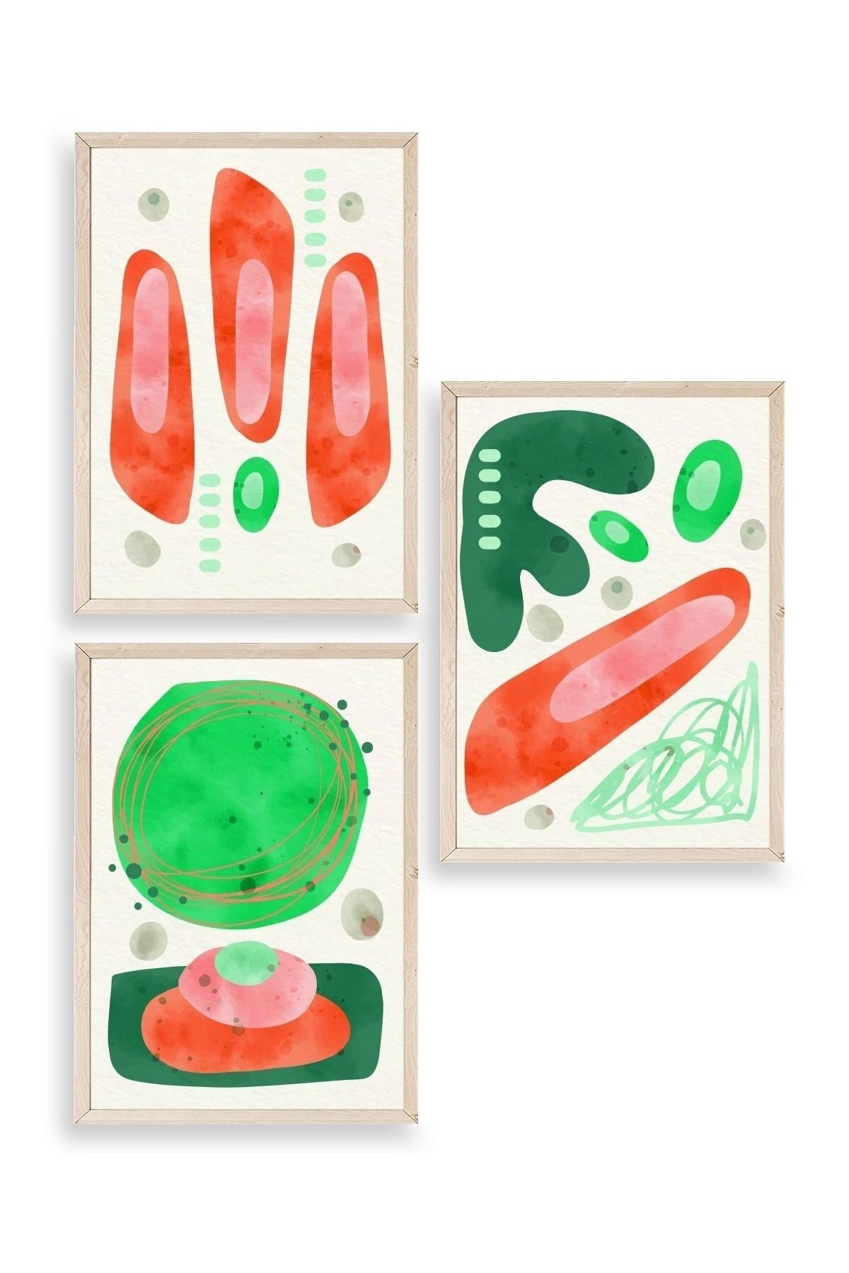 Düşündüren Şekiller Üçlü Ahşap Çerçeveli Tablo 23 x 30